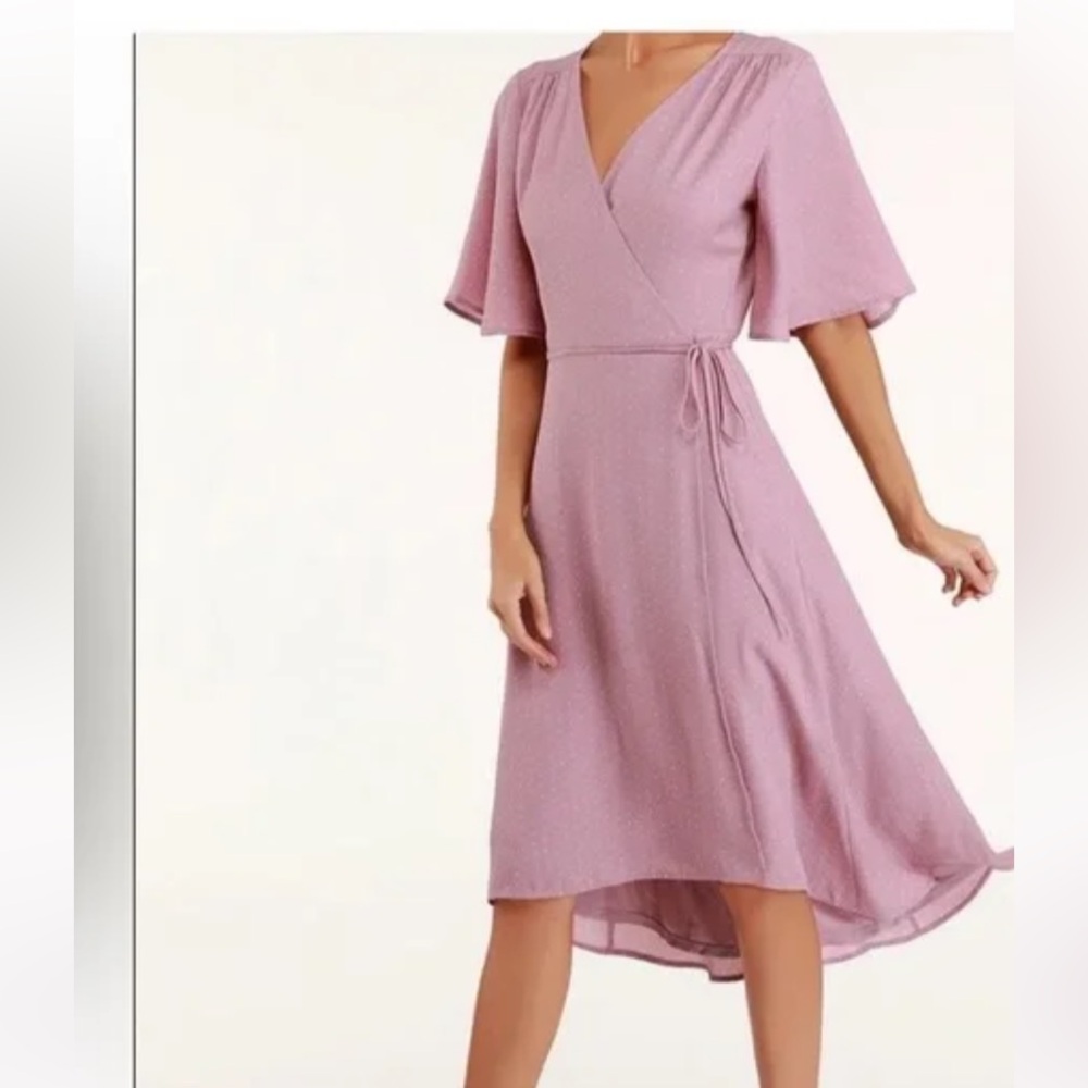 LULUS ASYMMETRICAL WRAP MIDI DRESS